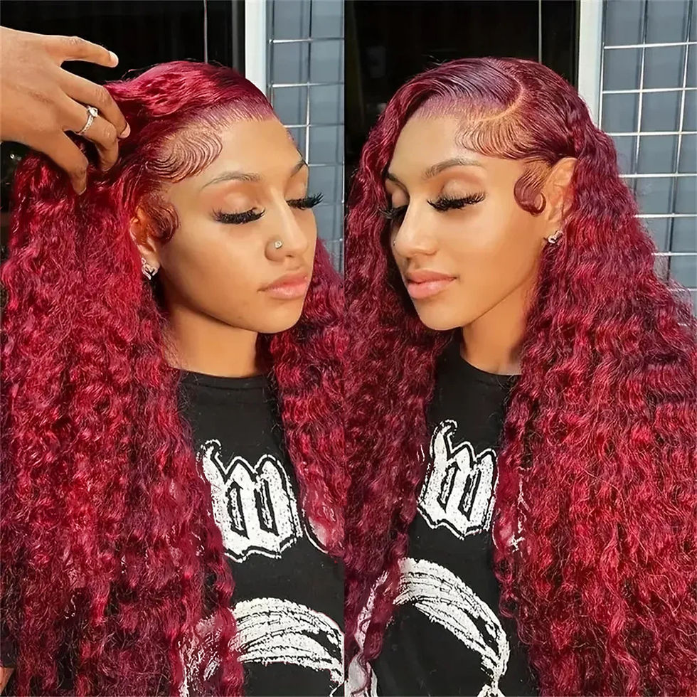 Thumbnail: 99J Burgundy Deep Wave Wig with 13x6 HD Lace Frontal Brazilian Hair