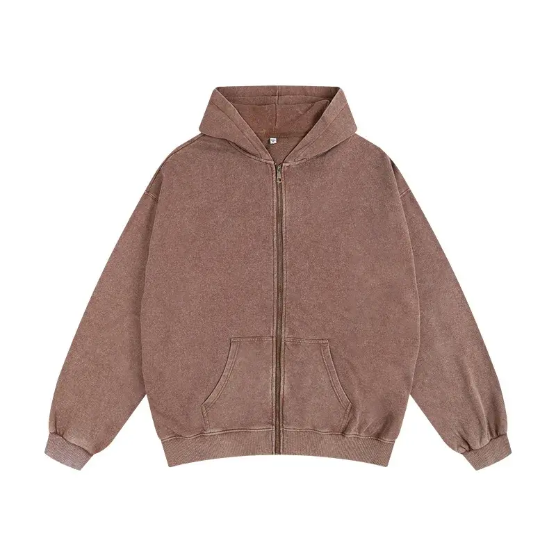 Thumbnail: Men Heavyweight Vintage Acid Wash Zip Up Oversized Hoodie