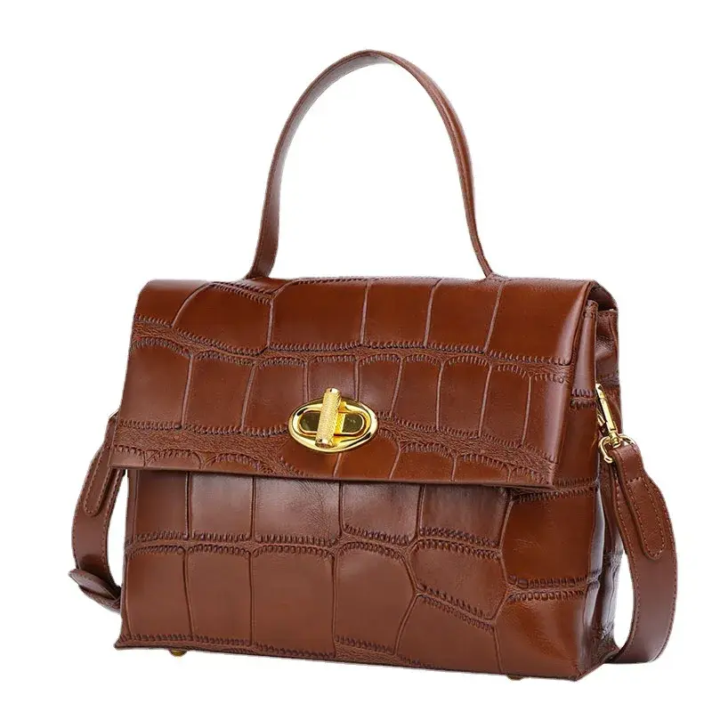 Thumbnail: Luxury Crocodile Cow Leather Messenger Handbag for Women Designer Look