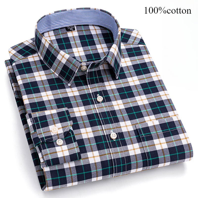 Thumbnail: Men’s Oversized Oxford Shirt – 100% Cotton Plaid, Slim Fit, Long Sleeve