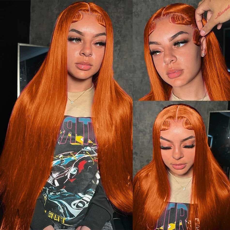 Thumbnail: Ginger Orange Straight HD Lace Frontal Wig – 13x6 Super Double Drawn
