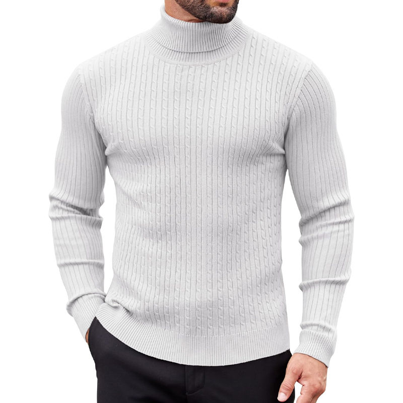 Thumbnail: Men’s Slim Fit Turtleneck Knit Sweater – Casual Twist Pullover