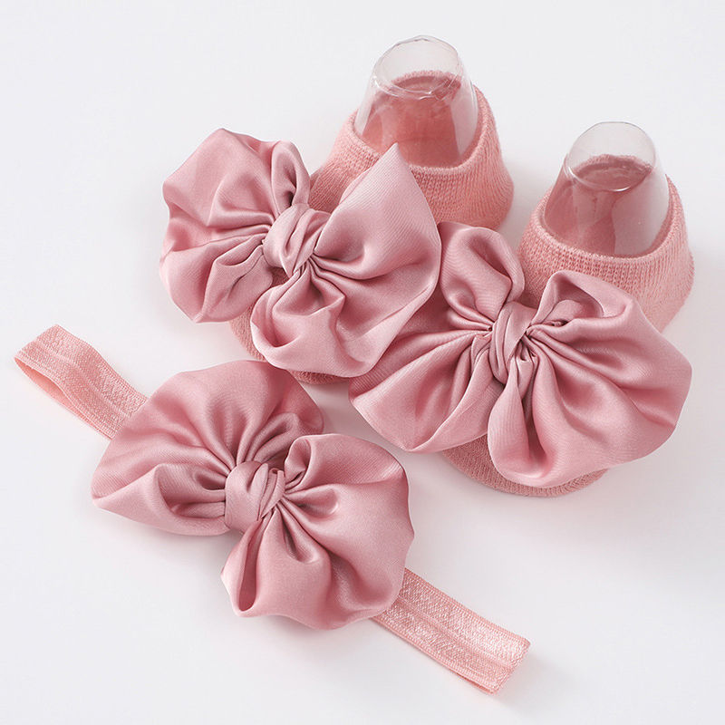 2pcs Baby Girl Headband & Socks Set – Solid Color Bow Accessories (0–12M)