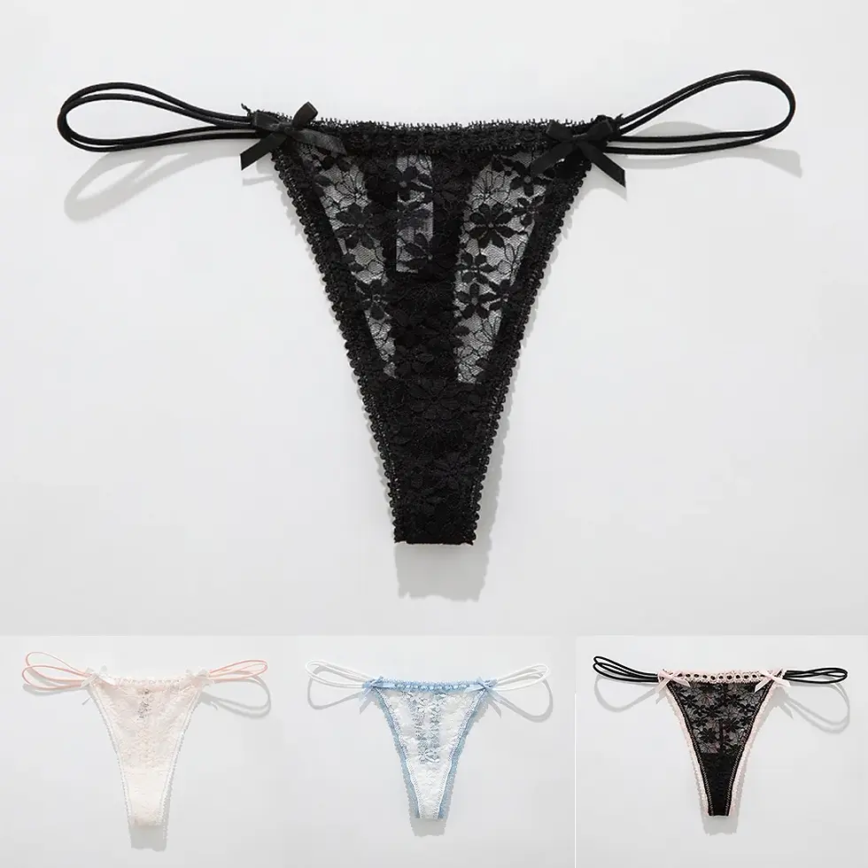 Thumbnail: Women Lace Bow Low Waist Brief Panties Breathable Solid Color for Daily Wear