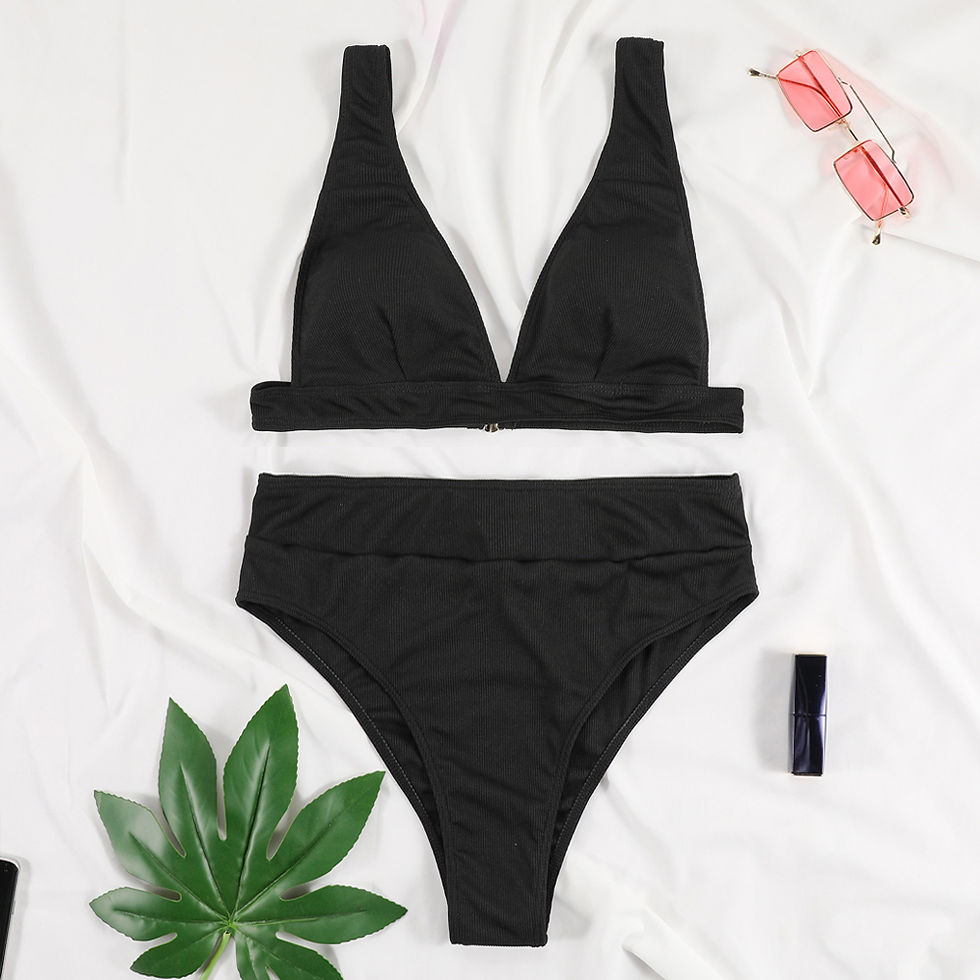 Thumbnail: Women’s Ribbed High Waist Push-Up Bikini Set V-Neck
