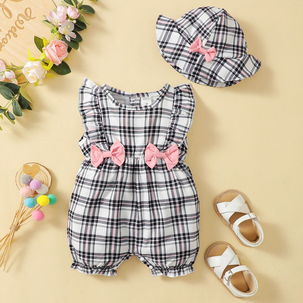 Baby Girl Plaid Summer Outfit – Cute Sleeveless Clothes (0–18M)