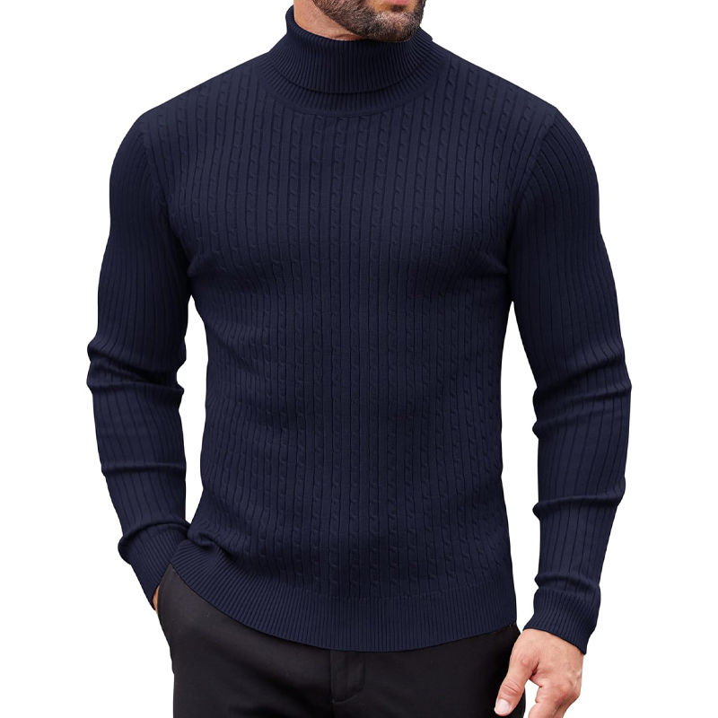 Thumbnail: Men’s Slim Fit Turtleneck Knit Sweater – Casual Twist Pullover