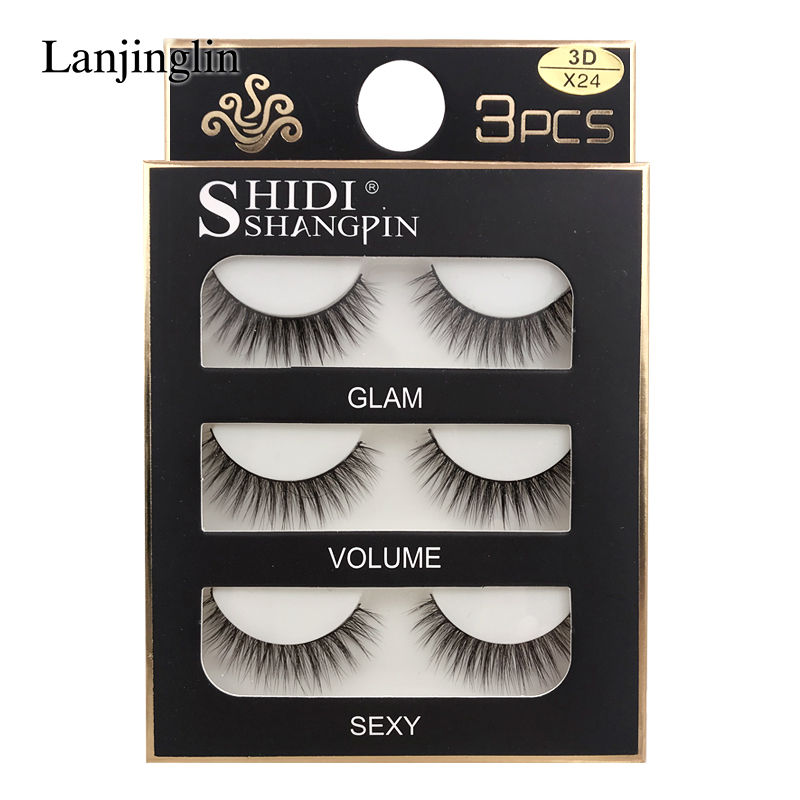Thumbnail: Faux Cils 3 Pairs Soft Natural Long Wispy 3D Mink False Eyelashes