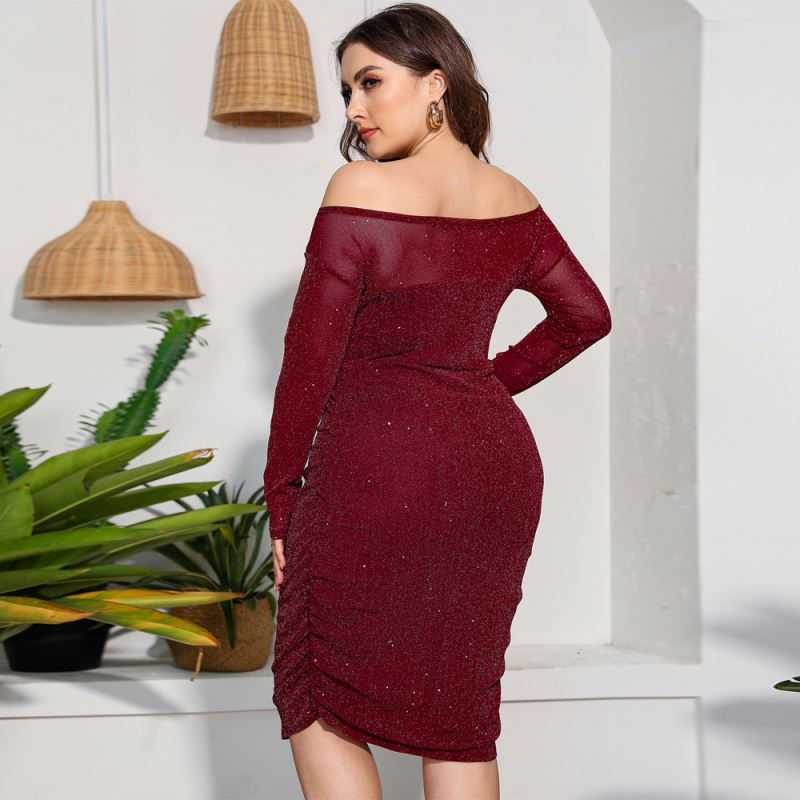 Thumbnail: High Waist Round Neck Long Sleeve Dress Plus Size Casual Autumn Spring Wear