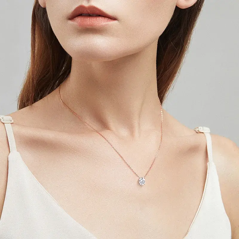 Thumbnail: Smyoue 1CT 2CT 3CT Oval Cut Moissanite Necklaces for Women
