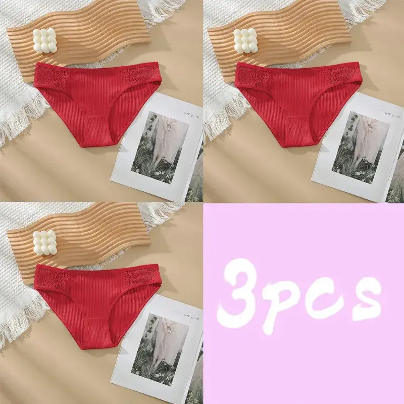 Thumbnail: Women’s 100% Cotton Triangle Panties 3‑Piece Solid Color Set