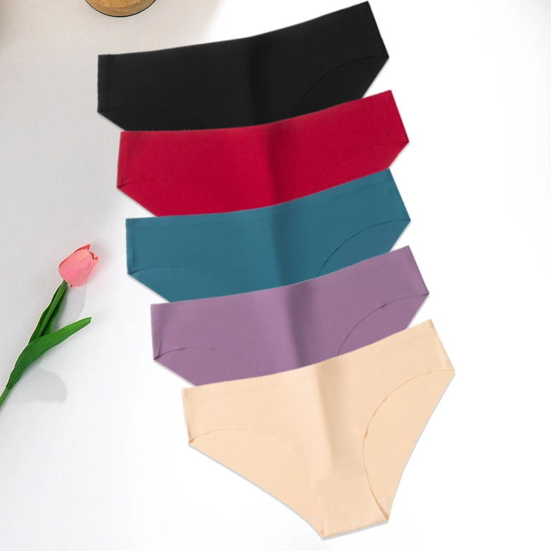 Thumbnail: 5-Piece Women’s Low-Rise Panties Set – Soft, Breathable Ice Silk Briefs