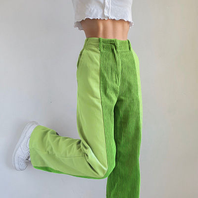 Thumbnail: Vintage 90s Corduroy Patchwork High Waist Straight Pants Y2K Streetwear