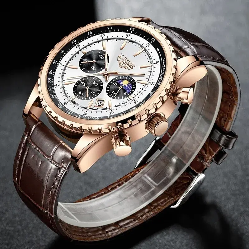 Thumbnail: Men's Leather Quartz Sports Wrist Watch Waterproof Fashion Timepiece for Men