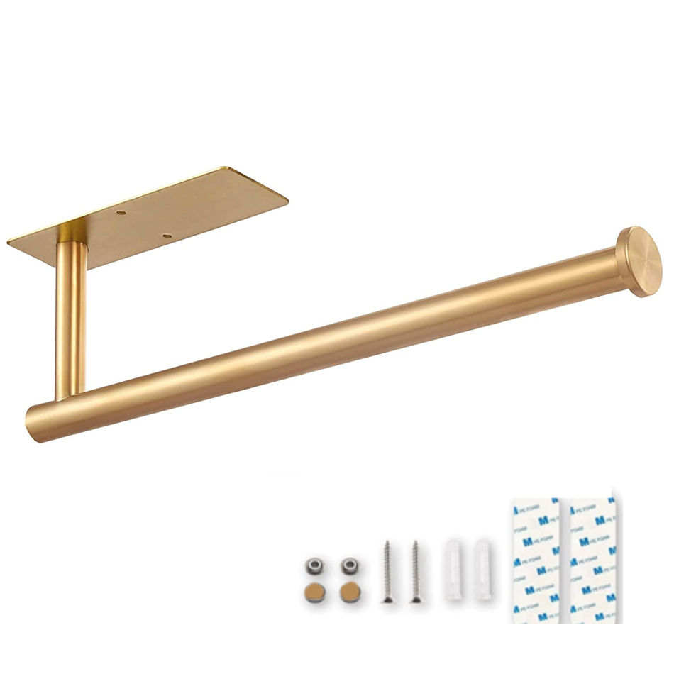 Thumbnail: Stainless Steel Toilet Paper Holder – Adhesive Wall Mounted Roll Rack (Gold/Blac