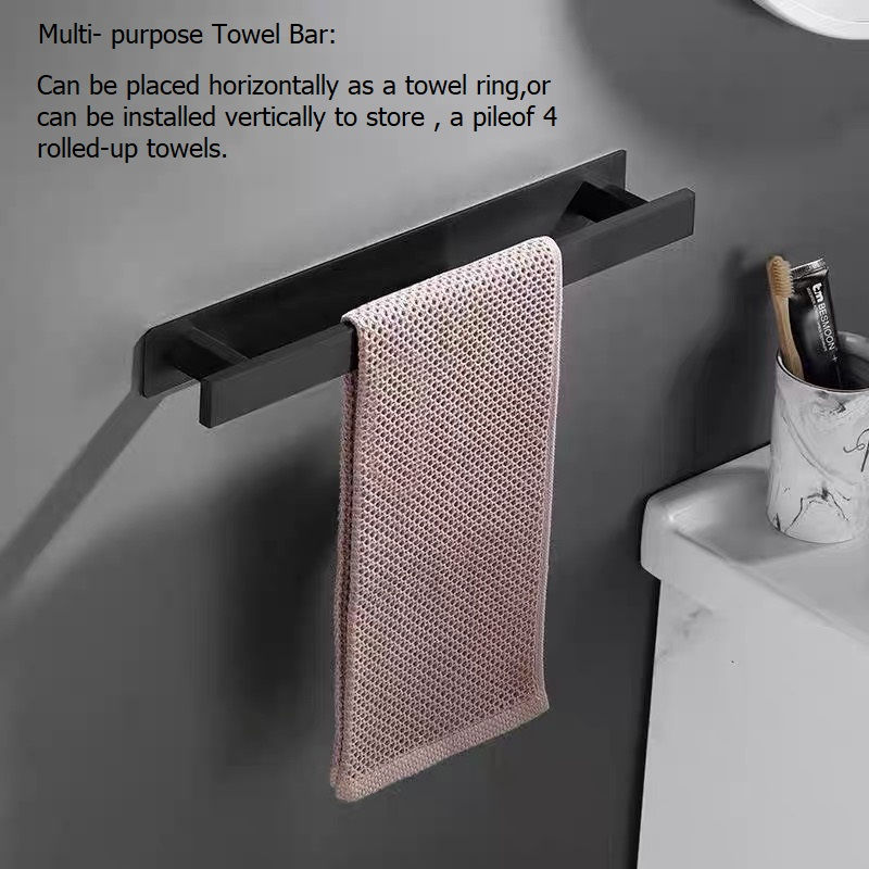 Matte Black Wall-Mounted Towel Bar – No-Drill Heated Stainless Steel Rack (40cm)