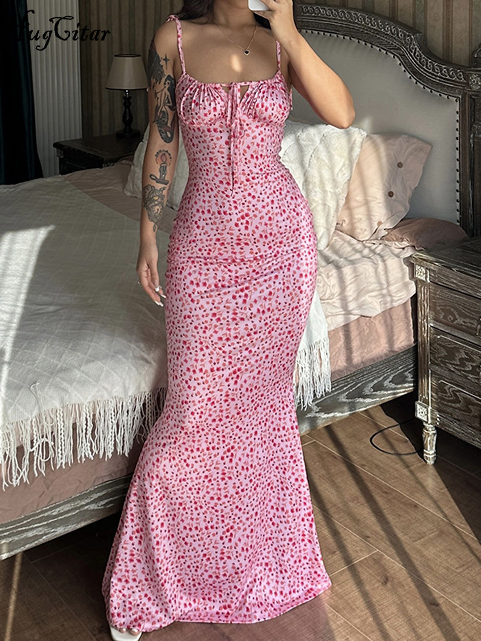 Thumbnail: Women Strapless Floral Bodycon Ankle-Length Dress