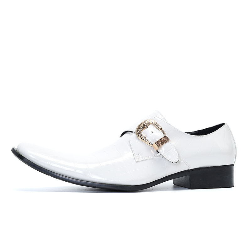 Thumbnail: Mens White Genuine Leather Brogue Shoes for Wedding and Party with Classic Style