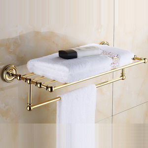 Thumbnail: Gold Bathroom Accessories Set – Brass Towel Bar, Ring, Hook & Paper Holder