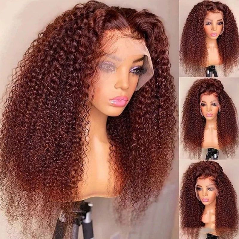 Reddish Brown Kinky Curly Wig – 13x4 Glueless Lace Front Brazilian Human Hair