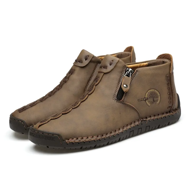 Thumbnail: Mens Plus Size High Ankle Leather Casual Shoes with Plaid and Soft Sole