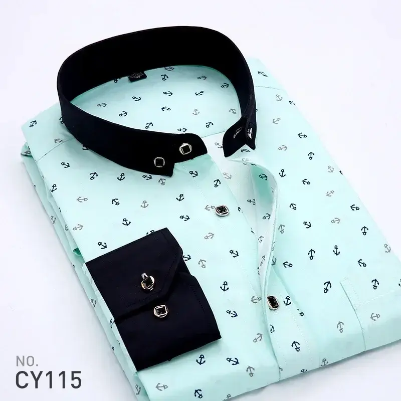 Thumbnail: Men's Striped Floral Long Sleeve Shirt – Casual Button-Down for Spring & Autumn