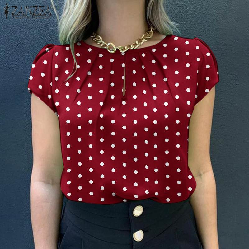 Thumbnail: ZANZEA Polka Dot Tunic Top – Short Sleeve Summer Office & Holiday Blouse