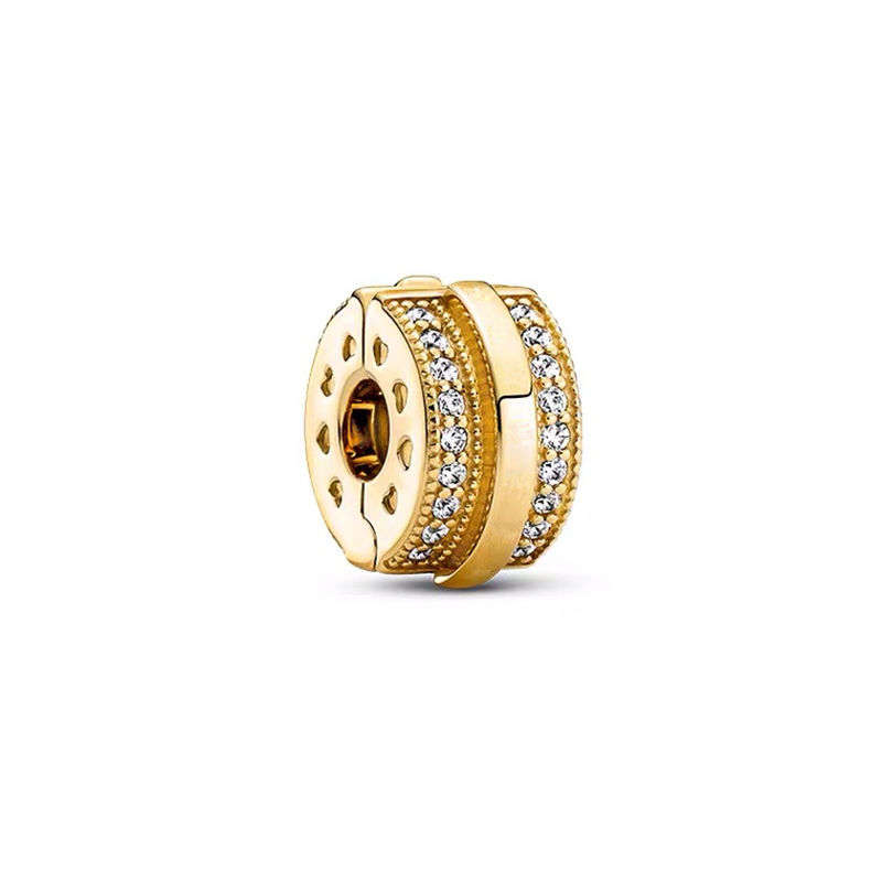 Thumbnail: Golden Clip Safety Chain Spacer Sparkling Heart Fit 925 Sterling Silver