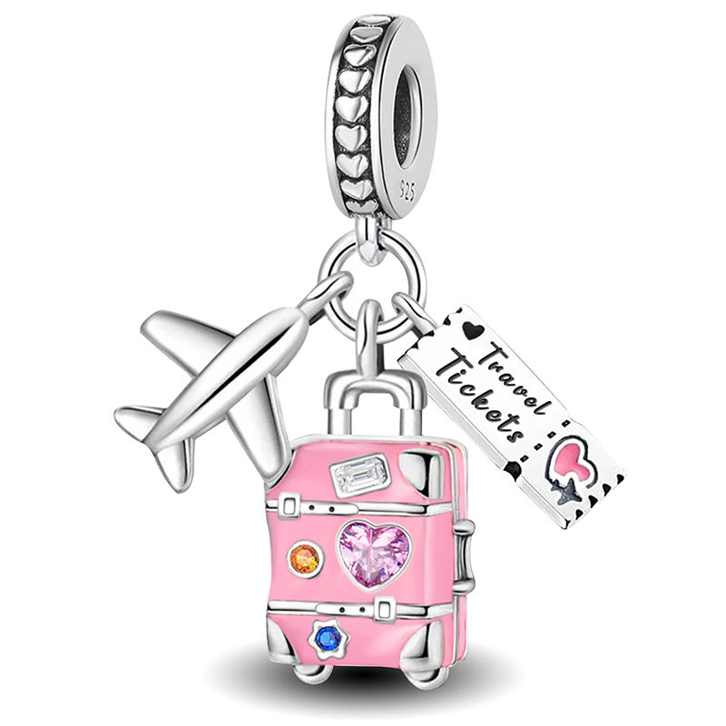 Thumbnail: Sterling Silver Purple Love Heart Flower Safety Chain Charm Bead for Bracelet