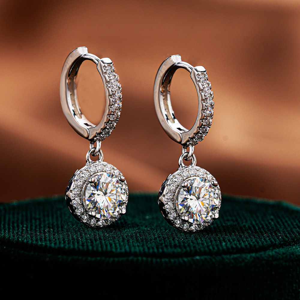 Luxury Platinum Moissanite Drop Earrings for Women Certified Round Design