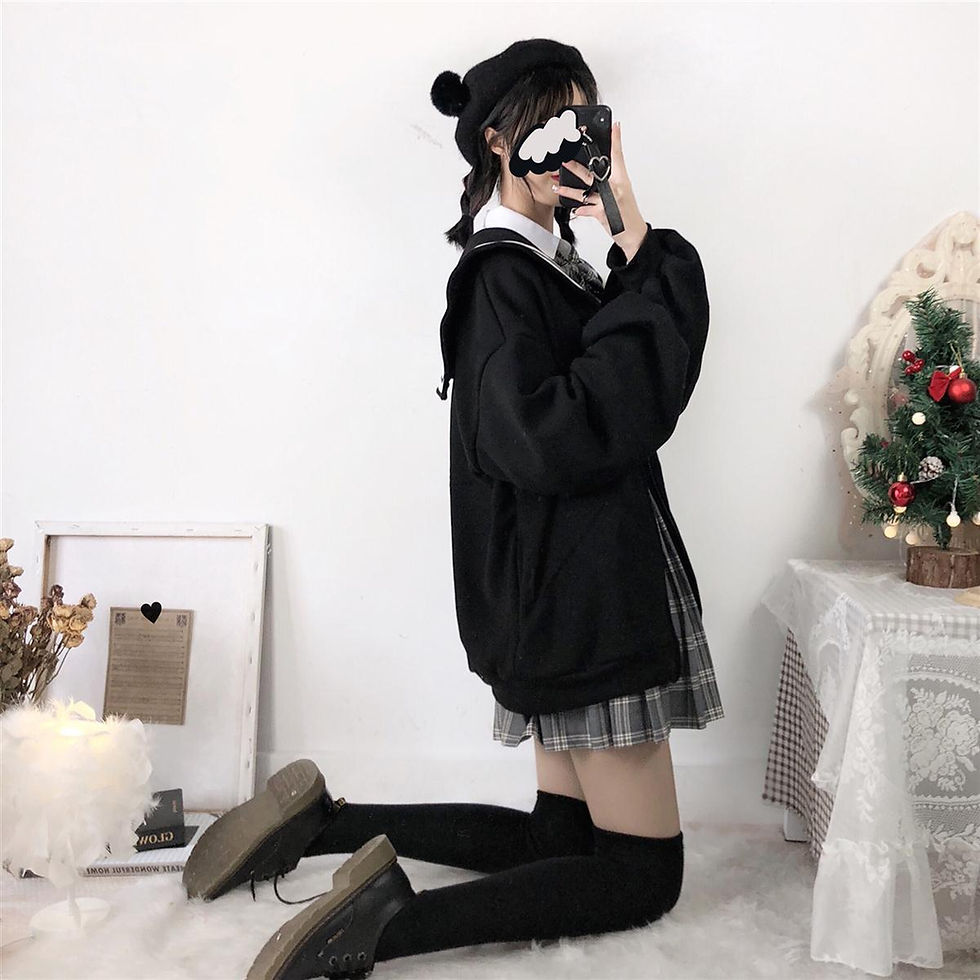 Thumbnail: Sailor Collar Zip Up Oversized Hoodie Soft Girl Japanese Streetwear