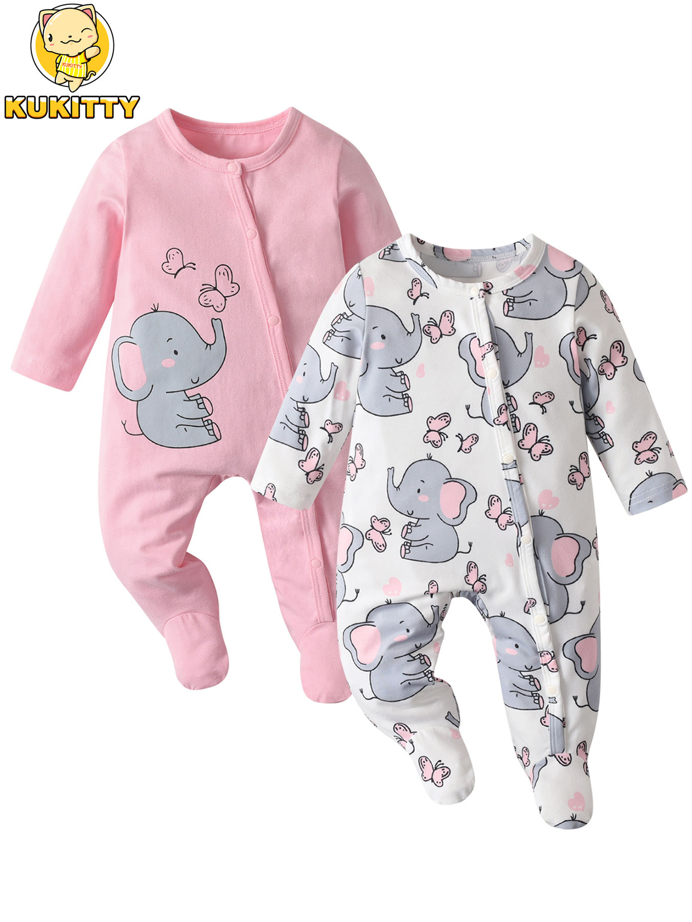 2pcs Baby Girls Cotton Footed Romper Jumpsuit Set