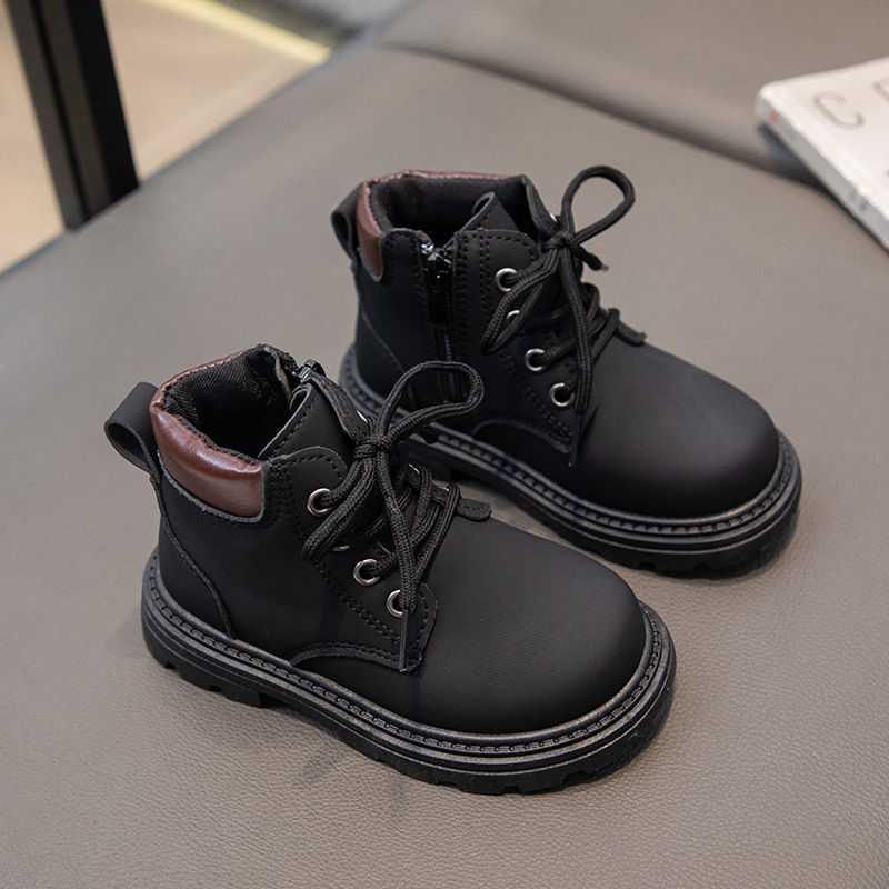 Thumbnail: Kids Retro PU Leather Boots with Tie Rope for Autumn