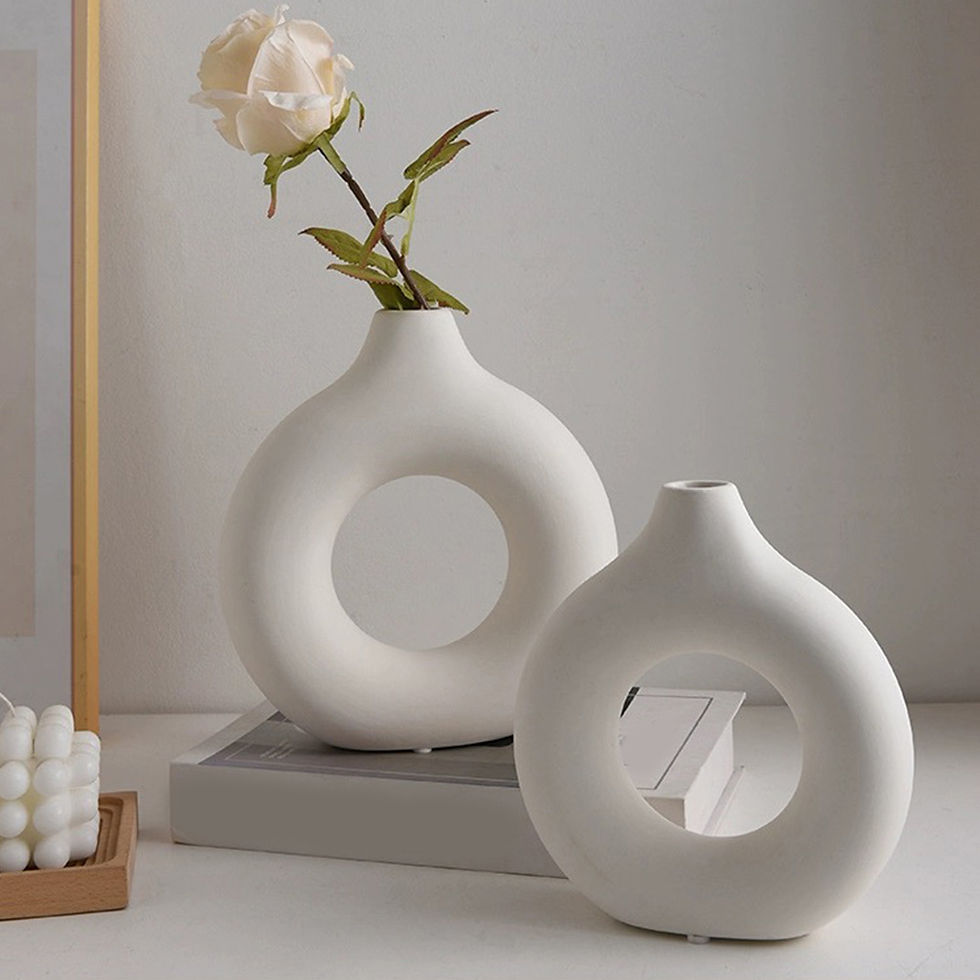 Thumbnail: Nordic Vase Circular Hollow Ceramic Flower Vase For Home Living Room Decoration 