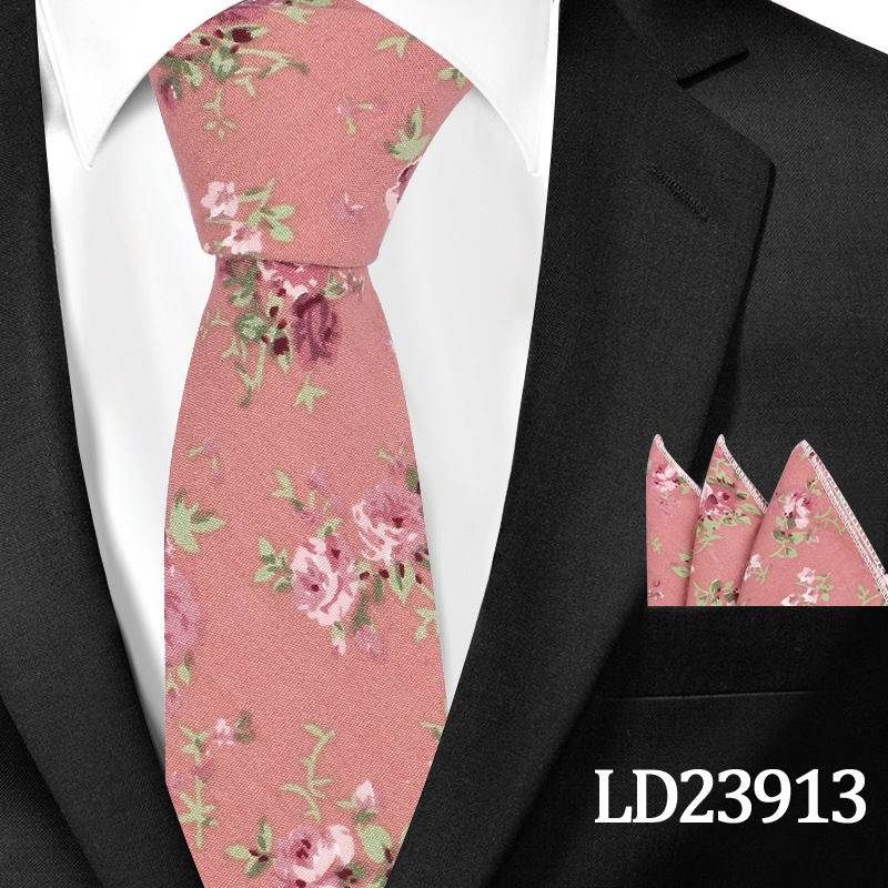 Thumbnail: Floral Slim Cotton Necktie & Pocket Square Set Elegant