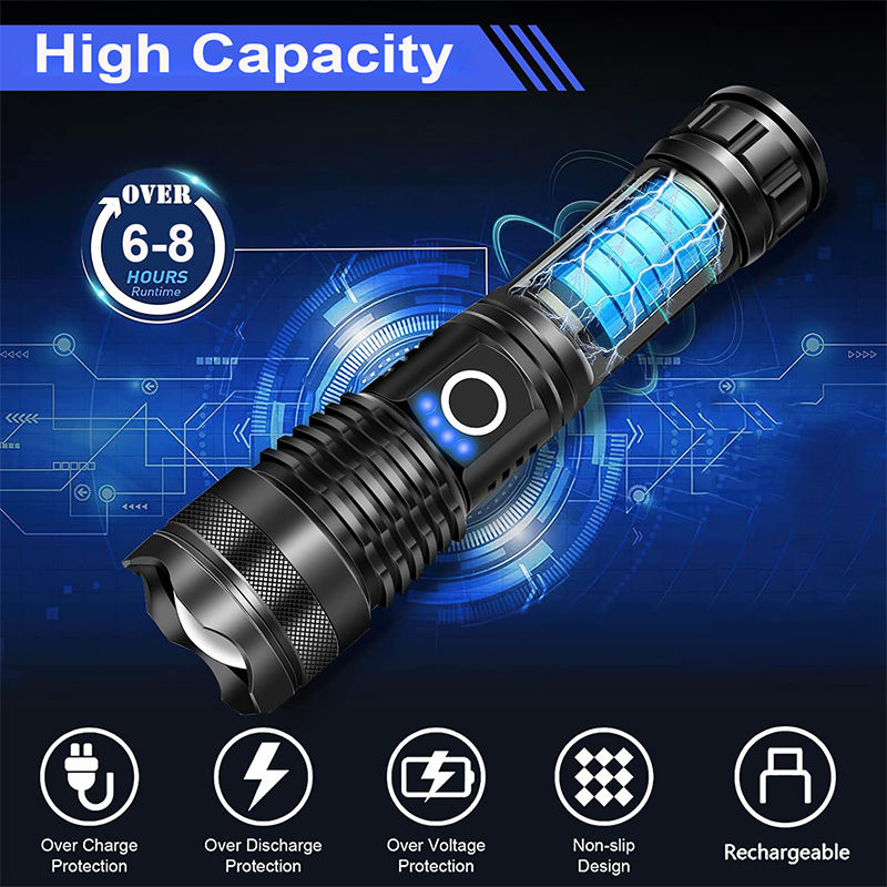 Thumbnail: High-Power LED Tactical Flashlight – Rechargeable, Zoomable, Waterproof, 20W