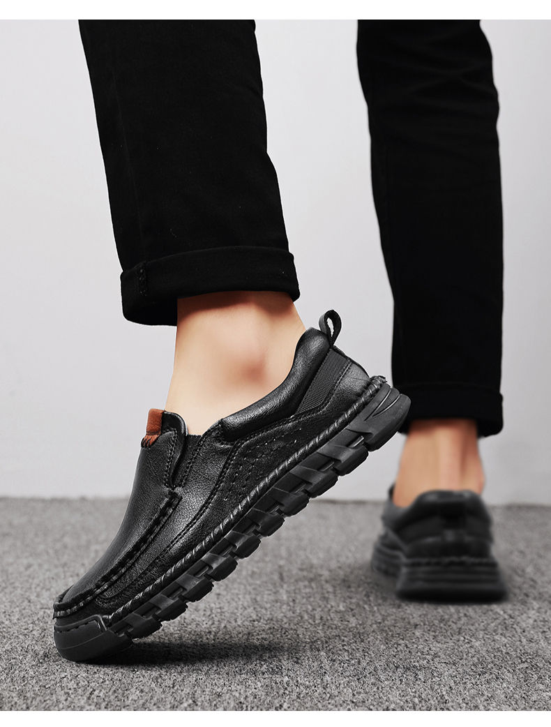 Thumbnail: Men's Retro Split Leather Loafers With Classic Sewing And Comfortable Fit