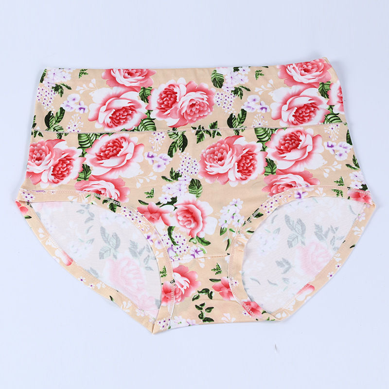 Thumbnail: Women’s Rose Print High-Waist Panties Plus Size Comfortable Floral Underwear