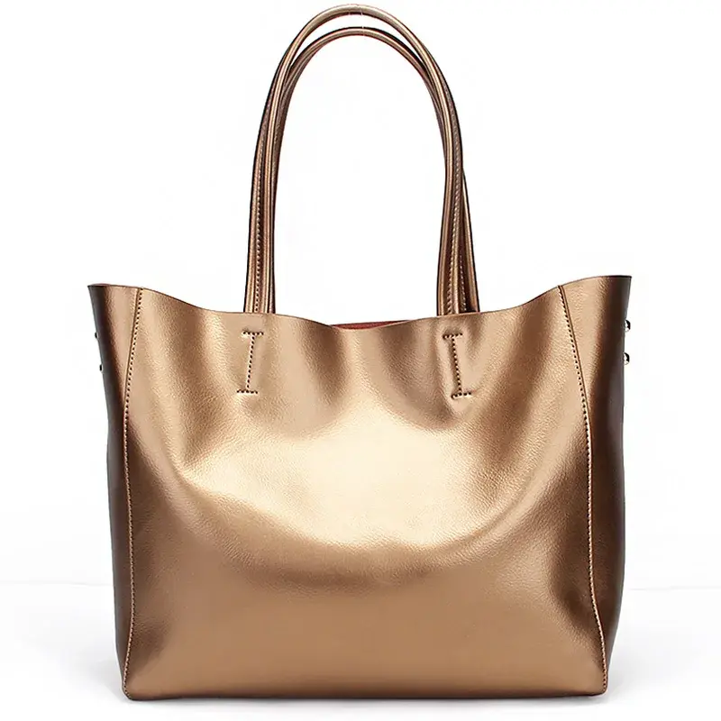 Thumbnail: Luxury Gold Women Shoulder Bag 100% Genuine Leather Large Capacity Handbag