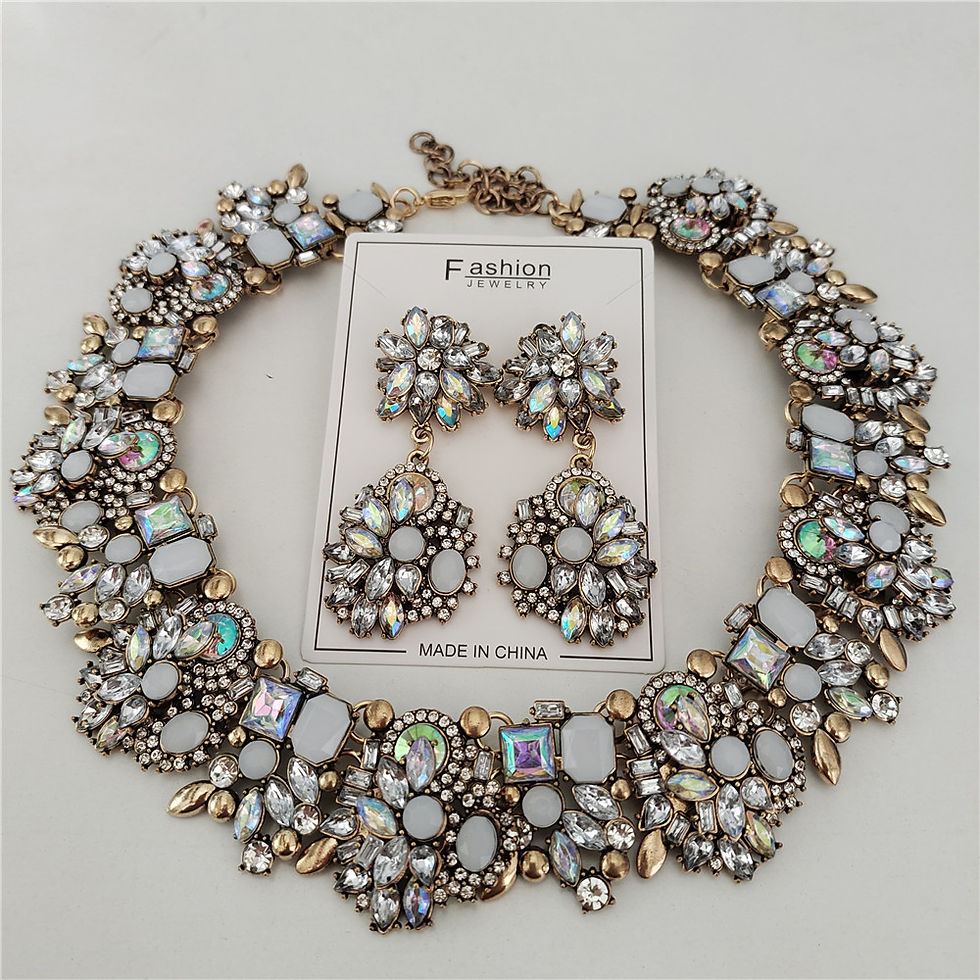 Thumbnail: Crystal Rhinestones Large Collar Choker Necklace Earrings Set