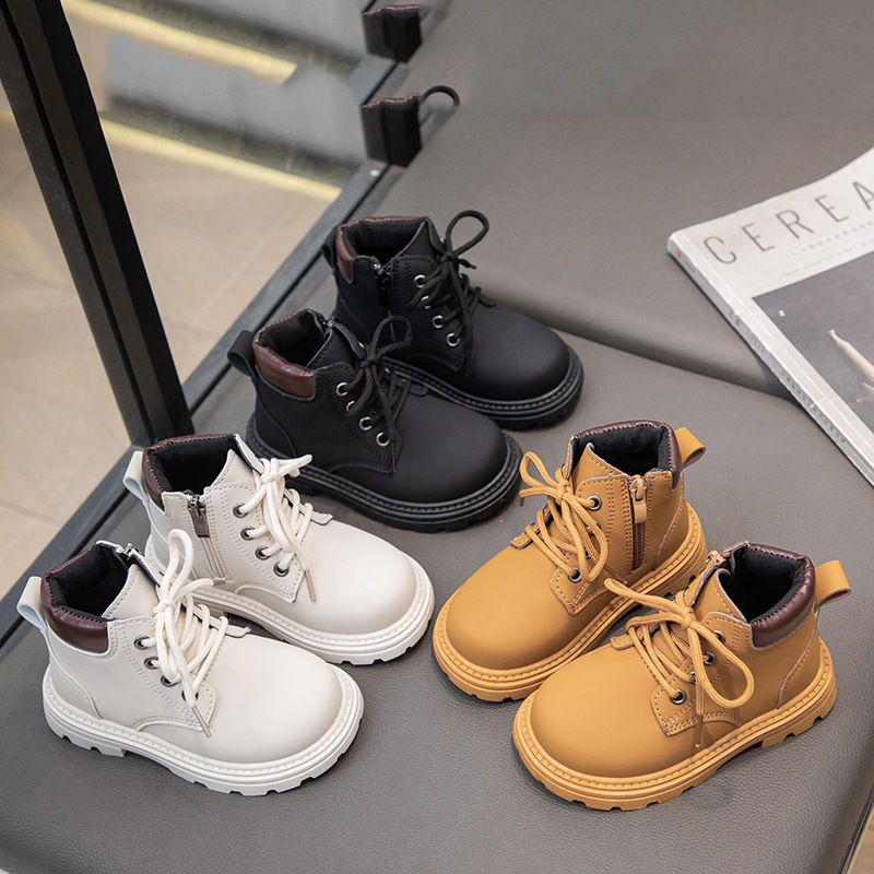Thumbnail: Kids Retro PU Leather Boots with Tie Rope for Autumn