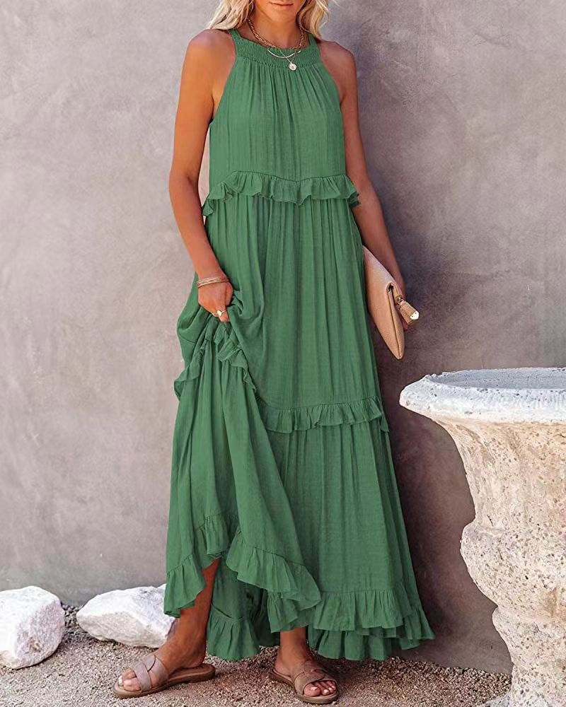 Thumbnail: Elegant Sleeveless Loose Maxi Dress with Irregular Cake Hem