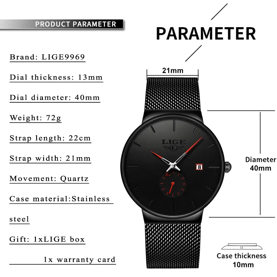 Thumbnail: LIGE Luxury Quartz Sport Watch – Men's Chronograph with Leather Strap