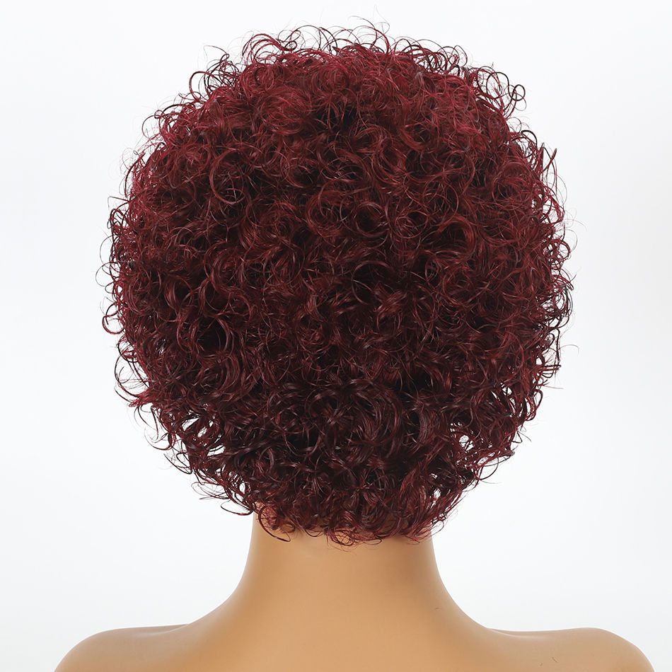 Thumbnail: Pixie Cut Short Bob Wig – Blonde, Burgundy, 1B/30 Curly Brazilian Human Hair