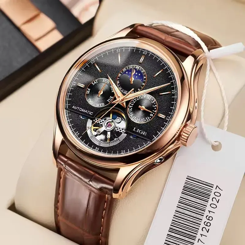 Thumbnail: Luxury Tourbillon Waterproof Leather Mechanical Watch – Men's Classic Design