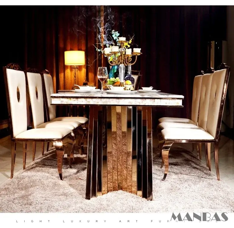 Thumbnail: Luxury Dining Set - 6 Leather Chairs with Rectangular Table