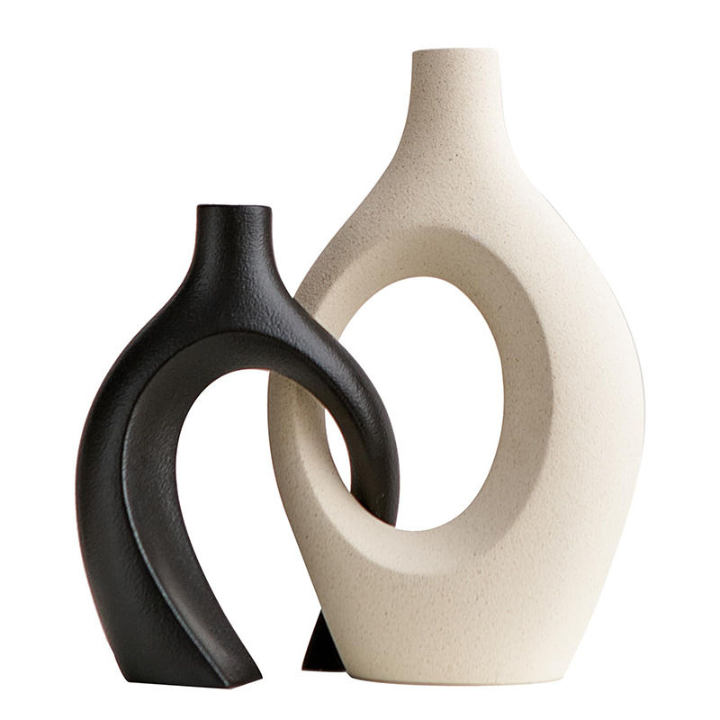 Thumbnail: Hollow Donut Ceramic Vase Set of 2, Boho Modern Decorative Vases