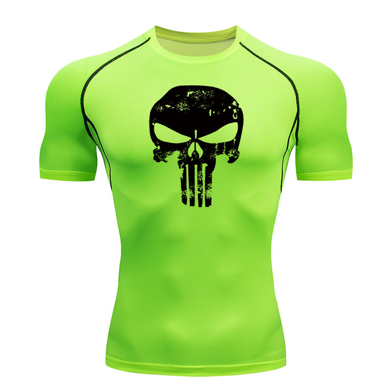 Thumbnail: Men’s Skull Print Compression Tee – Short Sleeve Gym Running Shirt