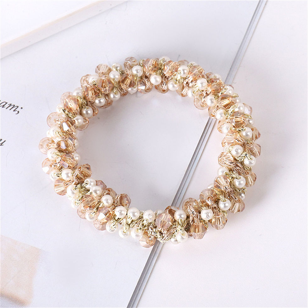 Thumbnail: Crystal Pearl Boho Hair Ties – Elastic Scrunchies with Beads for Women