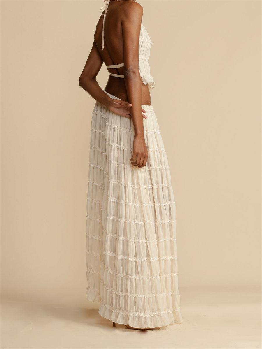 Thumbnail: Summer Two-Piece Set – Halter Neck Top & Ankle-Length Ruched Skirt